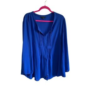 Signature Studio Woman 2X Blue Long‎ Sleeve Pleated Tunic Blouse Top